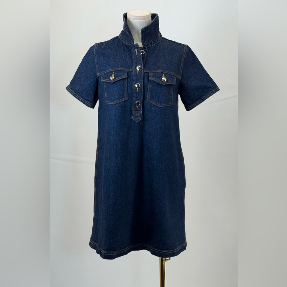 Loft Denim Shirt Dress A-line Mini | Button Front Short Sleeve Casual Chic SZ XS - Picture 3 of 11